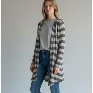 Abercrombie & Fitch Hooded Long Cardigan One Size Striped Lightweight Y2K Prep